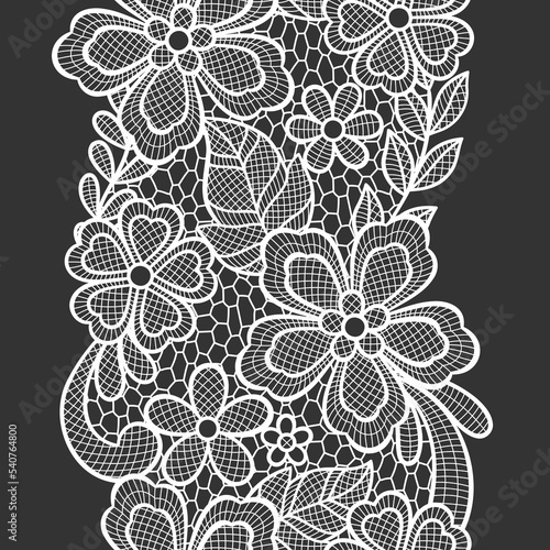 Lace seamless pattern with flowers and leaves. Embroidery handmade decoration.
