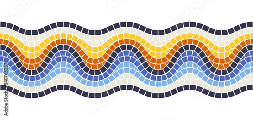 Ancient mosaic wave seamless border. Decorative antique stone ornament.