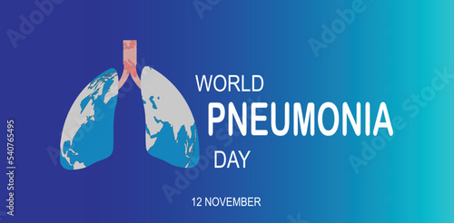 World Pneumonia Day banner with blue lung masked with world map. Vector illustration