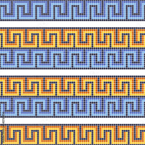 Ancient geometric mosaic seamless pattern. Decorative antique stone ornament.