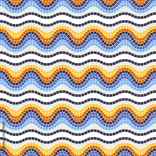 Ancient mosaic wave seamless pattern. Decorative antique stone ornament.