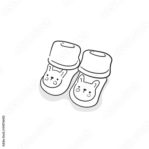 Line art of baby shoes in cute design with white color design for baby advertisement design