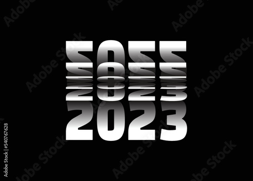 Passing into New Year 2023 Flip text effect isolated on black background, Vector text Illustration.
