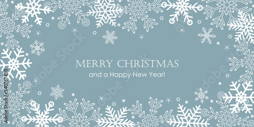 merry christmas greeting card white snowflake border