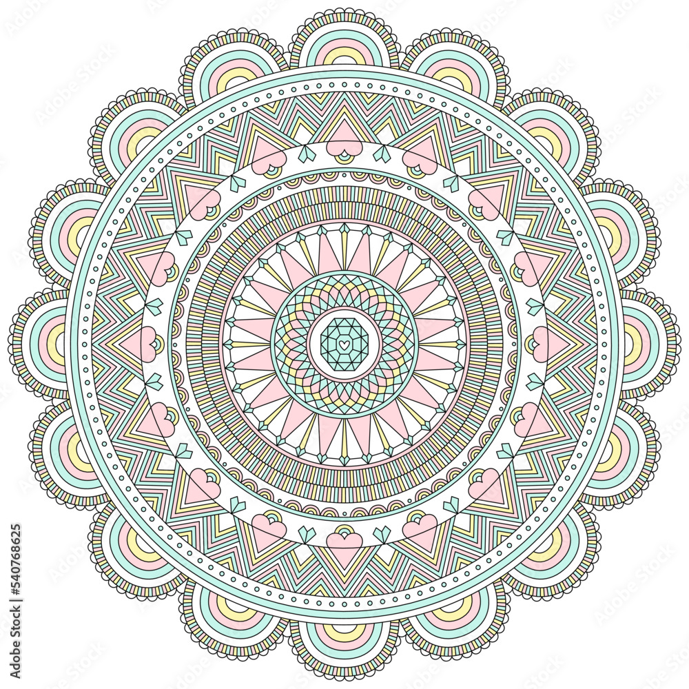 Mandala design with scallops and hearts