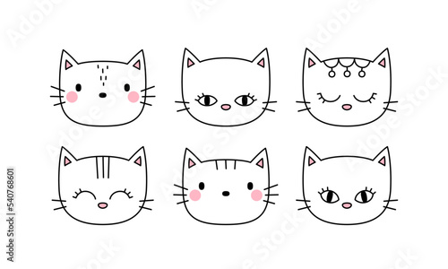 set of cute cartoon cats