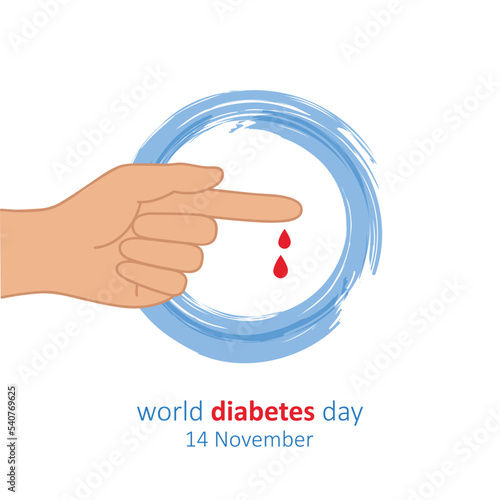 blue circle and finger with blood drop world diabetes day 14 november