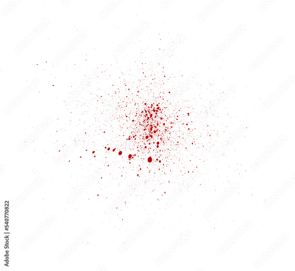 Blood splatter, horror background. Watercolor brush isolated on white background for art design. Royalty high-quality stock photo of abstract drops brush for painting, ink splatter, or blood stain