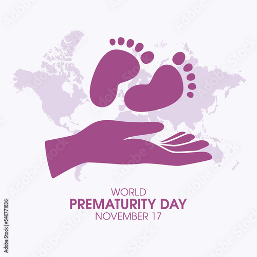 World Prematurity Day vector. Hands with baby feet vector. Baby footprint and hands silhouette icon. November 17. Important day