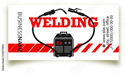 Electric welding machine. Business card template for welder and welding work