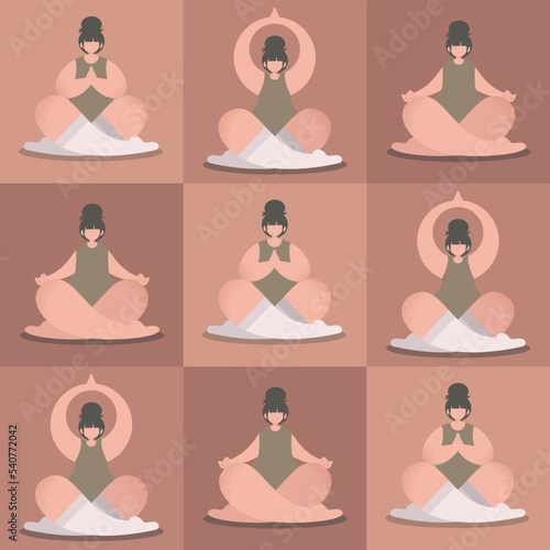 Vector flat illustration. The girl is doing yoga.