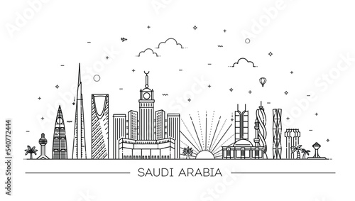 Fototapeta Naklejka Na Ścianę i Meble -  Skyline of Saudi Arabia, detailed silhouette. Trendy vector illustration, linear style