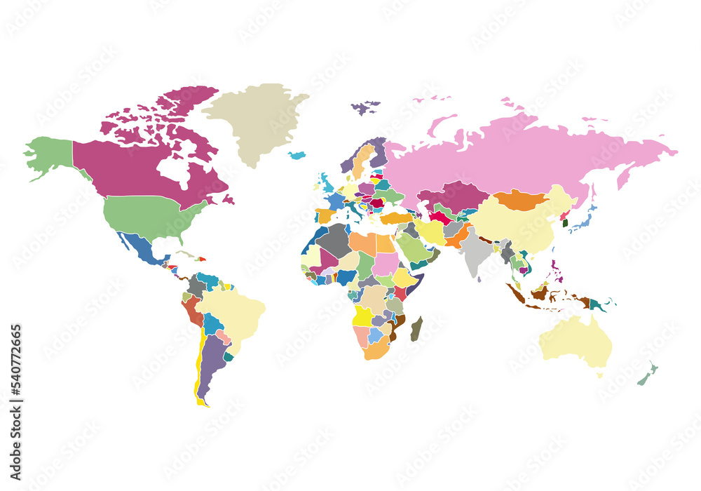 Fototapeta premium Colorful political map of the world.