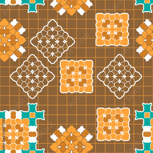 Seamless pattern with original decorative elements on a brown background. Vector illustration