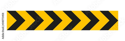 Arrow road yellow sign. Warning striped arrow. Safety type. Vector isolated on white background.