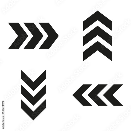 Arrow chevron symbol. Black arrows symbols set. Blend effect. Swipe sign. Vector isolated on white.