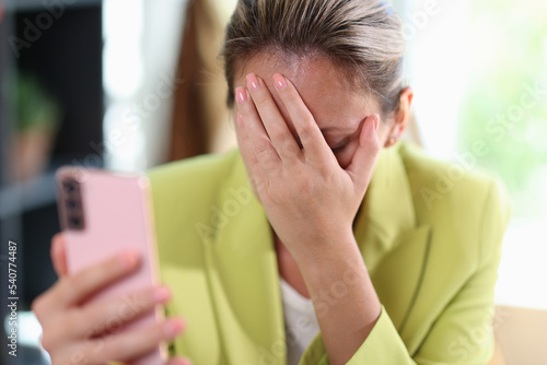 Принти на полотні Frustrated depressed woman covering face with hand