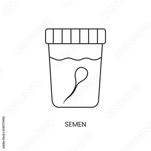 Disposable streley container for semen analysis. Seminal fluid of a man for laboratory analysis, an illustration of a sperm icon line in a vector.