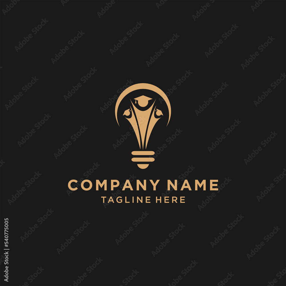 Education logo design template, bulb with graduation cap icon stylized Education logo design template, bulb with graduation cap icon stylized