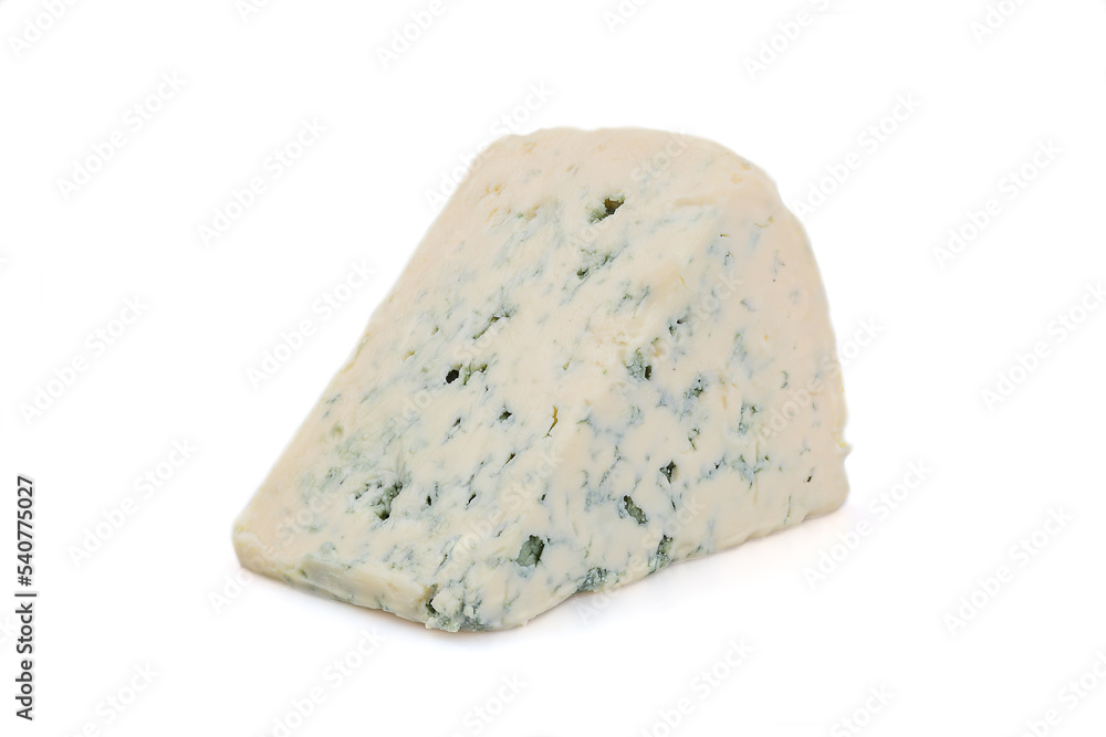Blue cheese slice isolated on white background