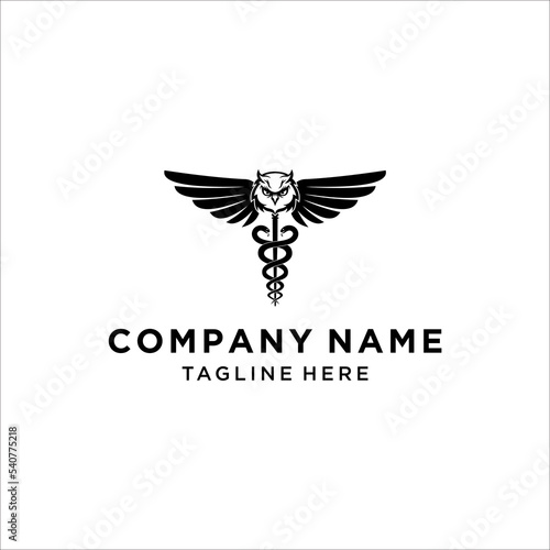 Medical Snake and Owl Caduceus Logo Sign Template Vector Isolated On White Background