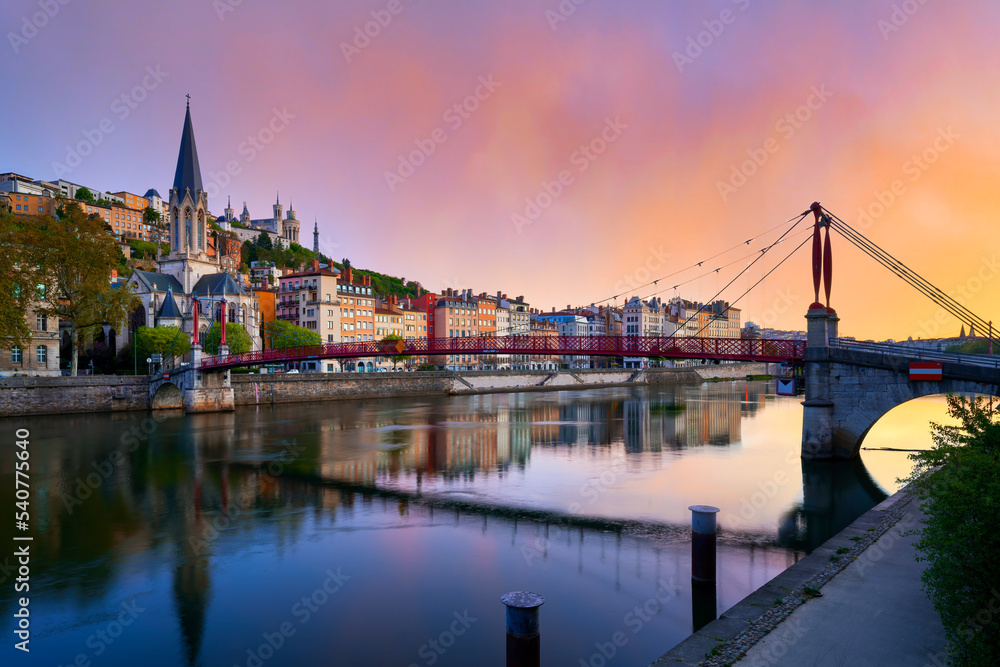 View of Saone river in the morning light, Lyon