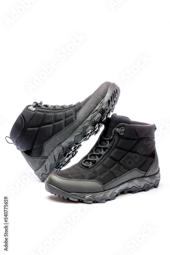 Black men's autumn boots isolated on a white background