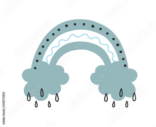 The rainbow is boho blue. For decoration of childrens rooms and holidays. Vector modern style