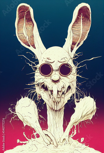 Bad Bunny, Crazy and Creepy illustration Generative AI © PaputekWallArt