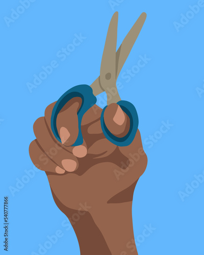 Vector isolated illustration of hand holding scissors.