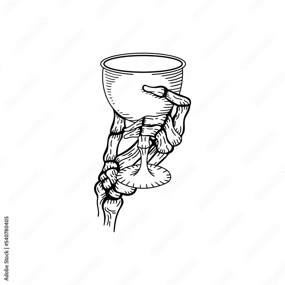 skeleton hand in retro style holding a glass of wine vector de Stock |  Adobe Stock