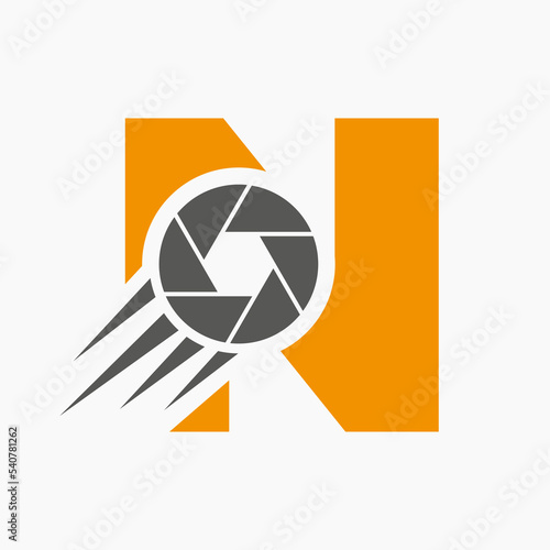 Letter N Photography Logo Camera Lens Concept. Photography Camera Symbol Vector Template