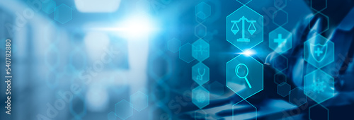 Law and regulation on medicine pharmaceutical, medical healthcare pharmacy compliance computer technology, rules and rights on prescription drugs for eligible patients, graphics icon banner background