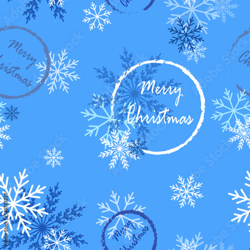 Christmas seamless pattern with snowflakes and stamps. Background, wrapping paper, wallpaper.