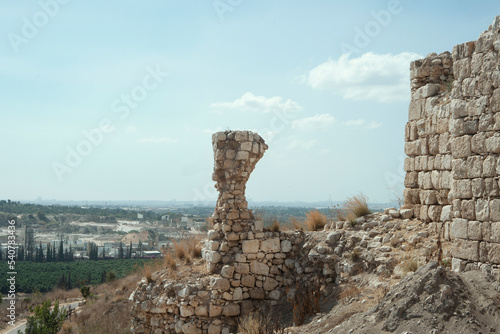 Ruins  in Migdal Tsedek National Park. Israel. photo