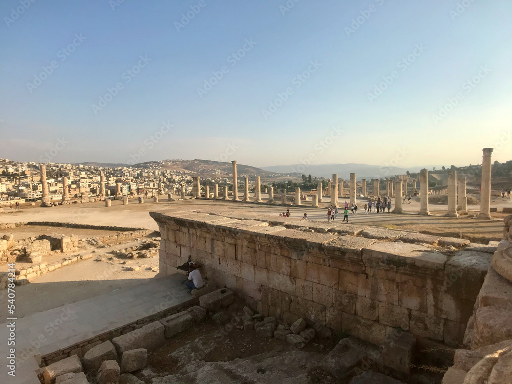 Jerash, Jordan, November 2019 - A stone bridge over a body of water