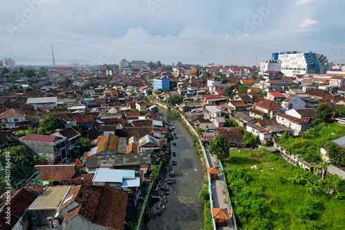 Malioboro Yogyakarta street view from above is a landmark of Yogyakarta Indonesia Toursim, Rush Hour Traffic with Train. KRL Yogyakarta