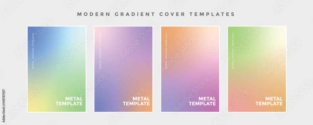 Set of vector gradient in pastel colors. For cover, wallpapers, metal posters and other projects. You can use a grainy texture for any of these gradients.