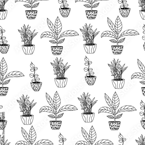 House plants seamless doodle pattern design in vector. House plants seamless pattern. Hand drawn house plants pattern in vector.