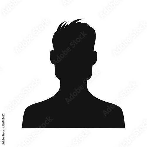 Young man avatar profile isolated male face black silhouette. Vector faceless character, schoolboy pupil person. Student social media user interface