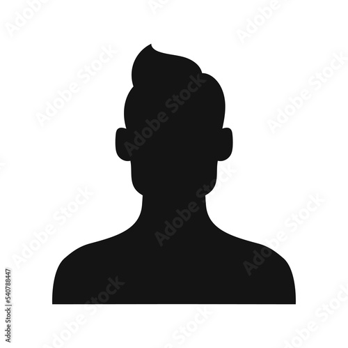 Male bust, anonymous staff member, male person head portrait. Vector human character black silhouette, man with short hairstyle, avatar template