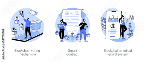 Blockchain technology applications isolated cartoon vector illustrations se