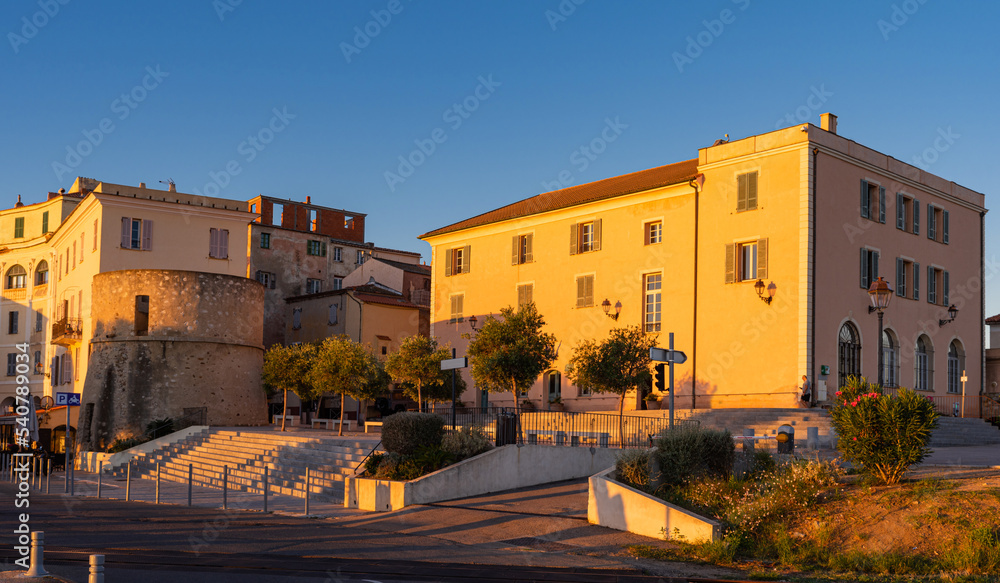 The town hall of L'ile-Rousse in the morning, Corsica, France
