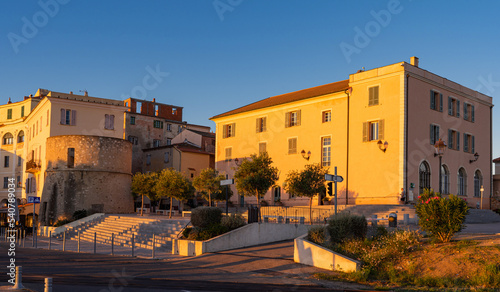 The town hall of L'ile-Rousse in the morning, Corsica, France