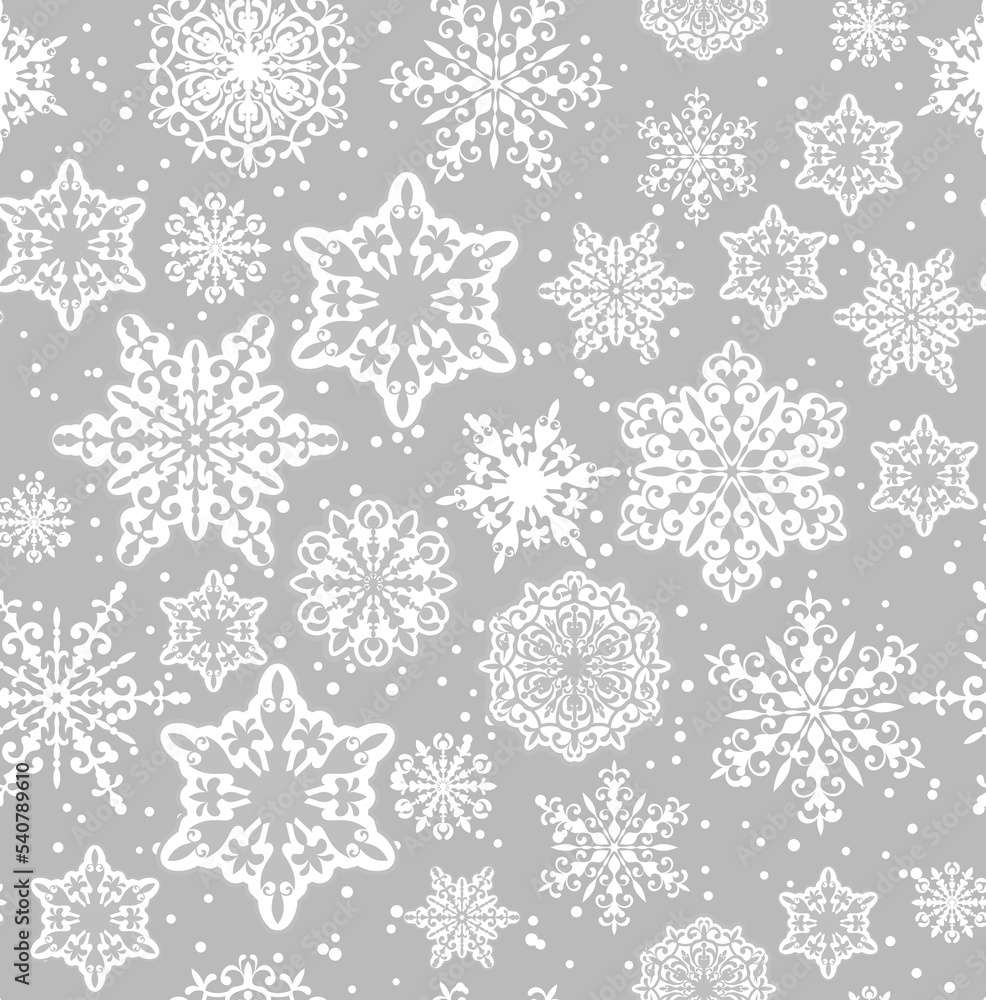 Christmas pattern of snowflakes. Vector seamless pattern of snowflakes.