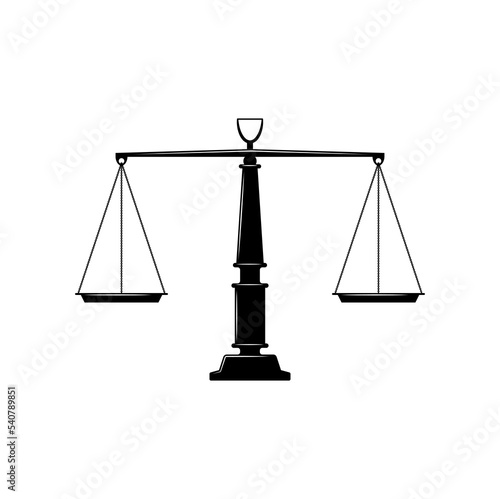 Judicial themis scale isolated sign of justice, dual balance symbol. Vector vintage equal weight scales, symbol of notary, justice and law