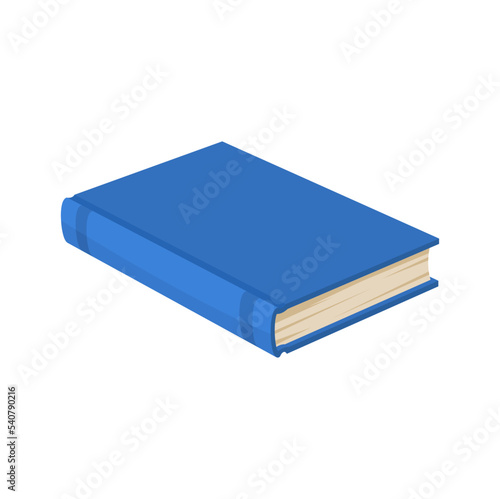 Cartoon blue book in hardcover, bestseller or modern literature. Vector bibliography paper information. Back to school symbol, textbook closed book