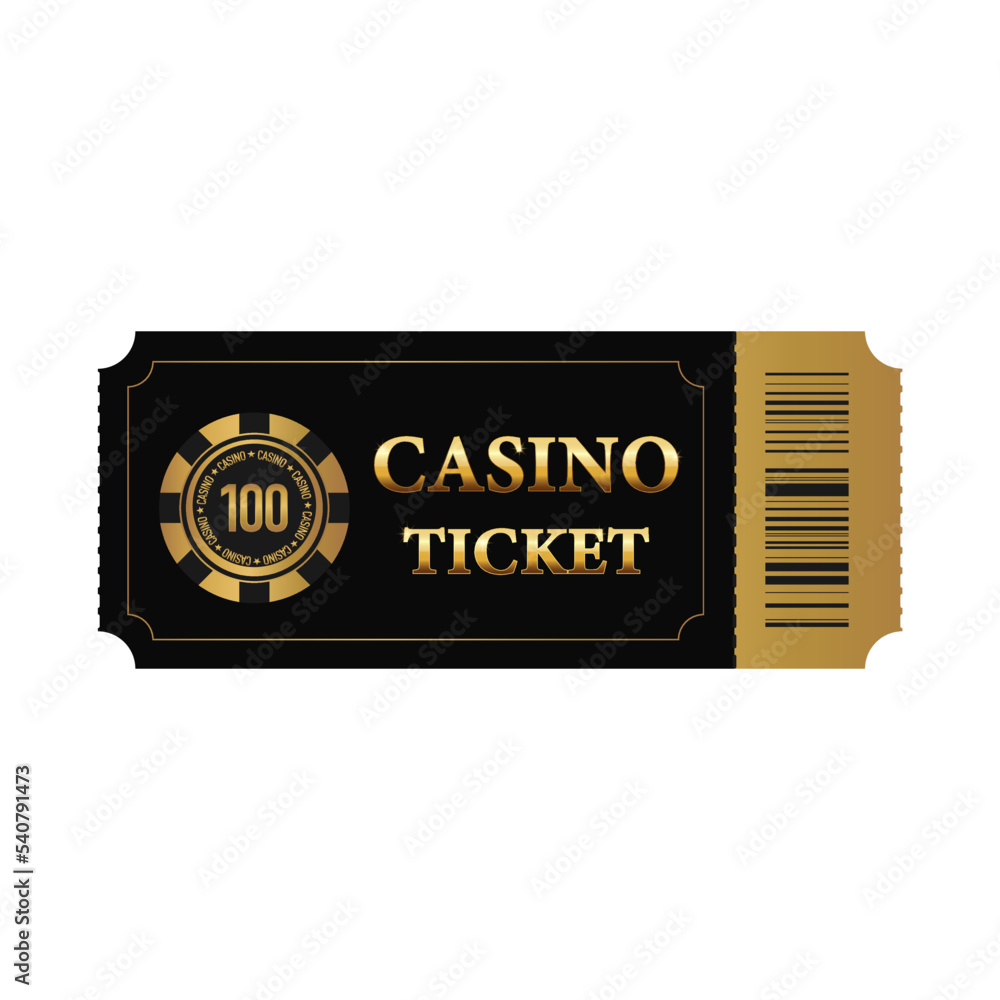 Casino ticket design template.Horisontal ticket with gold casino chip.  Invite ticket for casino club.Vector illustration Stock Vector | Adobe Stock