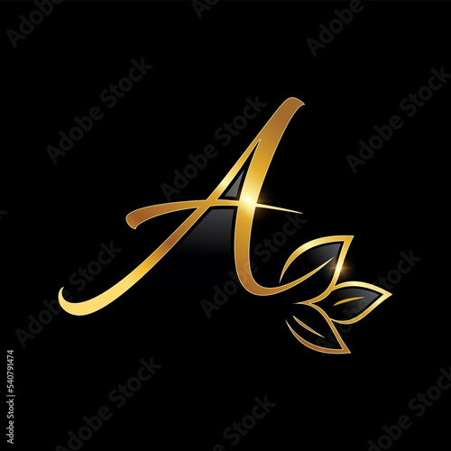 Golden Leaf Monogram Initial Letter A