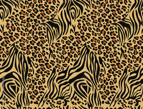 mix animal print zebra leopard seamless vector pattern for print clothes, fabric, paper